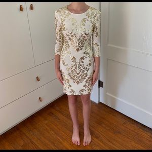 White/ Gold Sequin Short Formal Dress